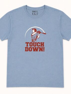 Light Blue "Touch Down!" Graphic Short Sleeve Tee